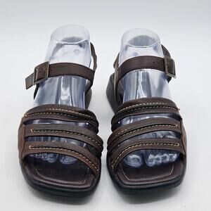 ECCO Ankle Strappy Sandal Summer Slim Brown Leather Size 6.5